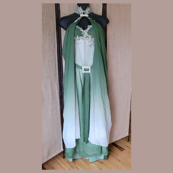 Dresses & Skirts - Fantasy Elves Victorian Prom Dress Wrap Cape Green Long Gown Lace Sequin Corset